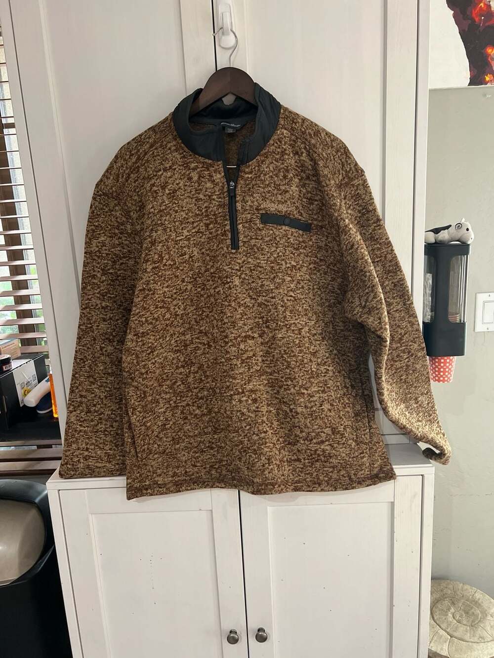 Eddie Bauer Men's Marled Brown 1/4 Zip Fleece Pullover Sweater